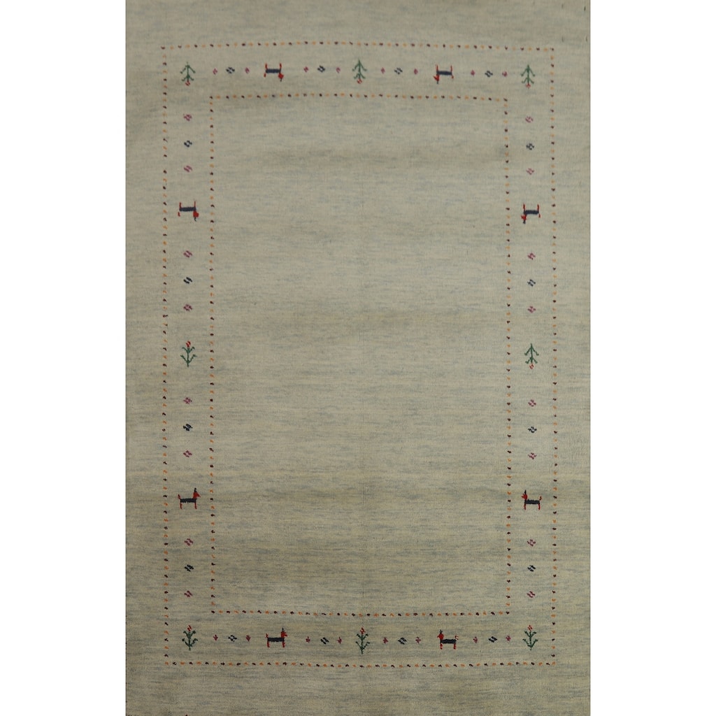 Hand Knotted Oriental 100% Wool Carpet Tribal Animal Pictorial Green Gabbeh Area Rug - 5' 10'' X 3' 11''