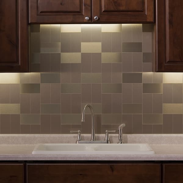 slide 2 of 5, Aspect 3x6-inch Brushed Champagne Long Grain Metal 15-Square Foot Kit