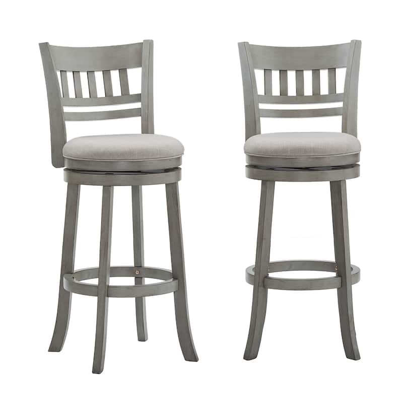 Rovinj Lattice Back 29"H Swivel Bar Stool - Lattice-Back - Antique Grey Finish-Grey Linen-Lattice