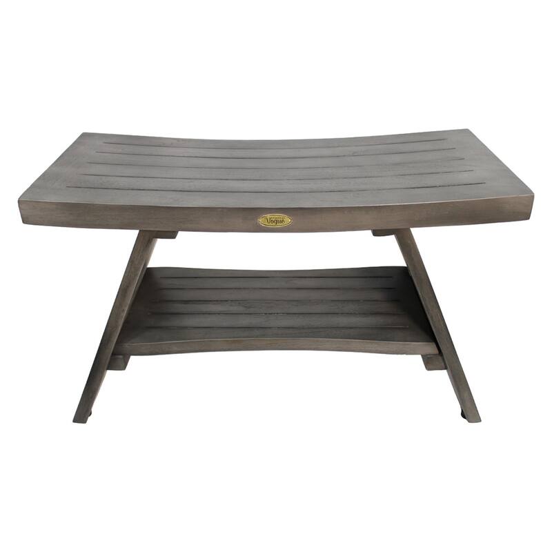 CoastalVogue Serenity Antique Gray 30" Teak Shower Bench with Shelf - 30