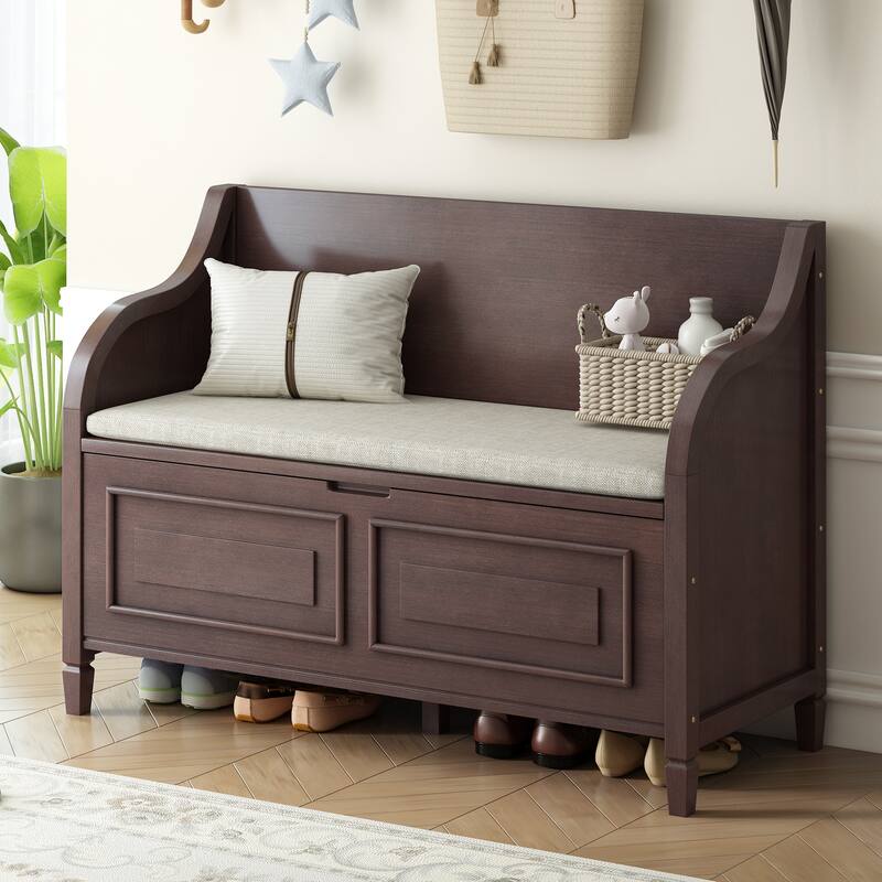 41.9" Rustic Style Solid wood Entryway Multifunctional Storage Bench with Safety Hinge