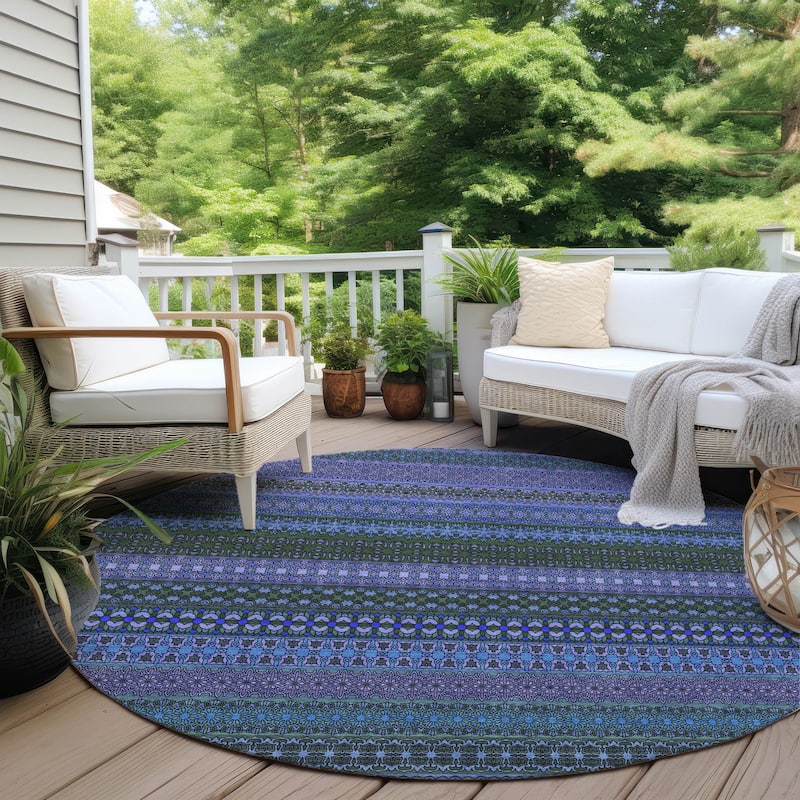 Machine Washable Indoor/ Outdoor Moroccan Stripes Chantille Rug