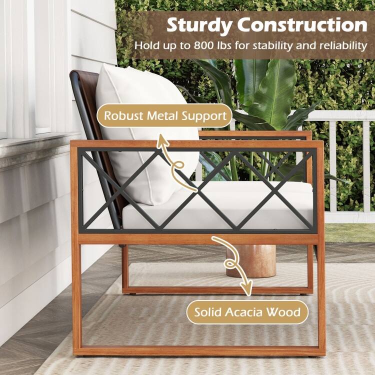 2 Piece Mix Brown PE Rattan Outdoor Loveseat with Cushions and Coffee Table - Loveseat: 28" x 50" x 31.5"