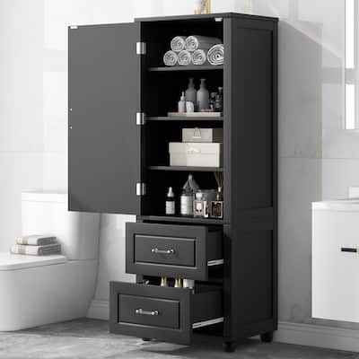 Tall Bathroom Storage Cabinet, Freestanding Storage Cabinet with Two Drawers and Adjustable Shelf, MDF Board with Painted Finish