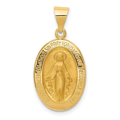 Curata 14k Yellow Gold 18" Satin Miraculous Medal Pendant Necklace