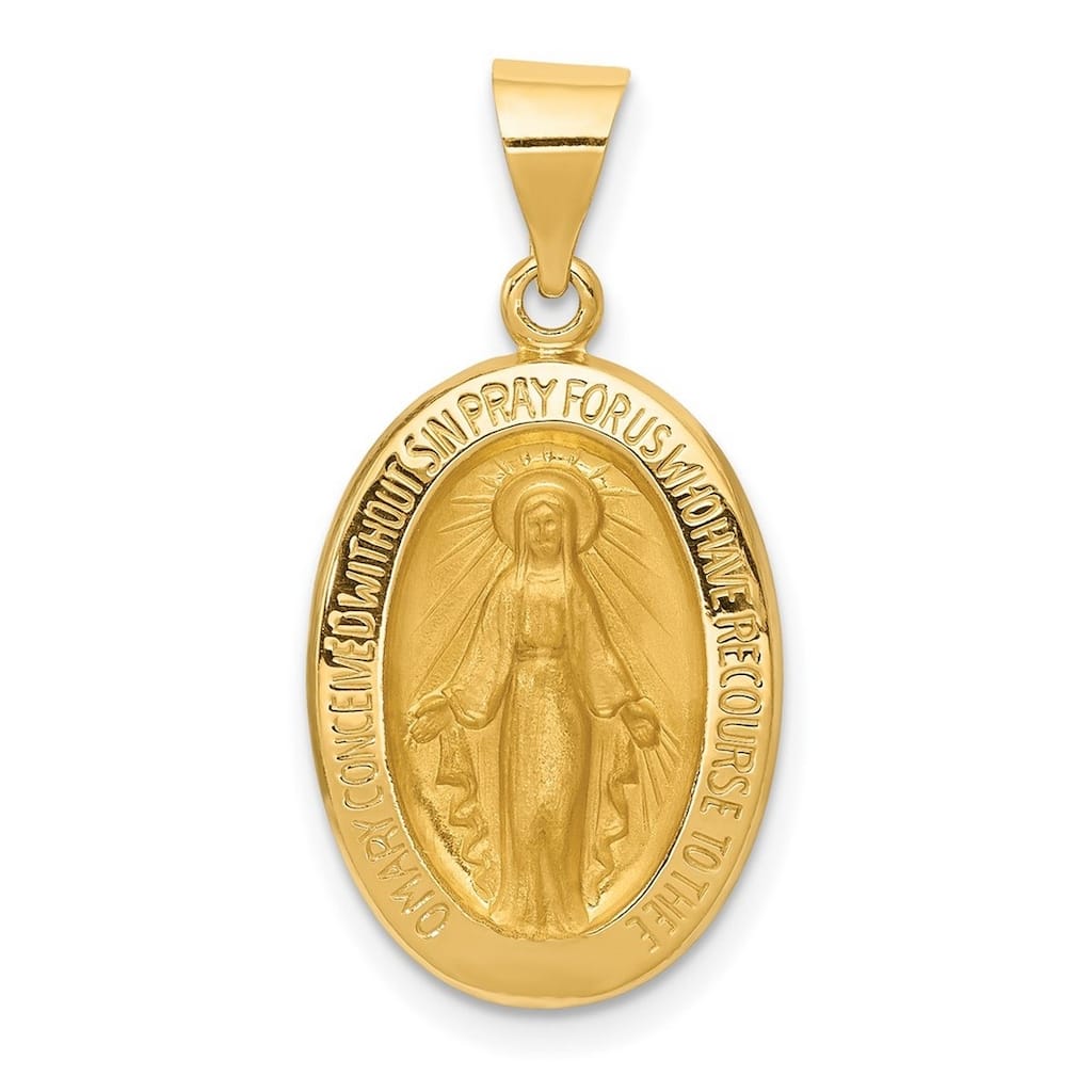 Curata 14k Yellow Gold 18" Satin Miraculous Medal Pendant Necklace