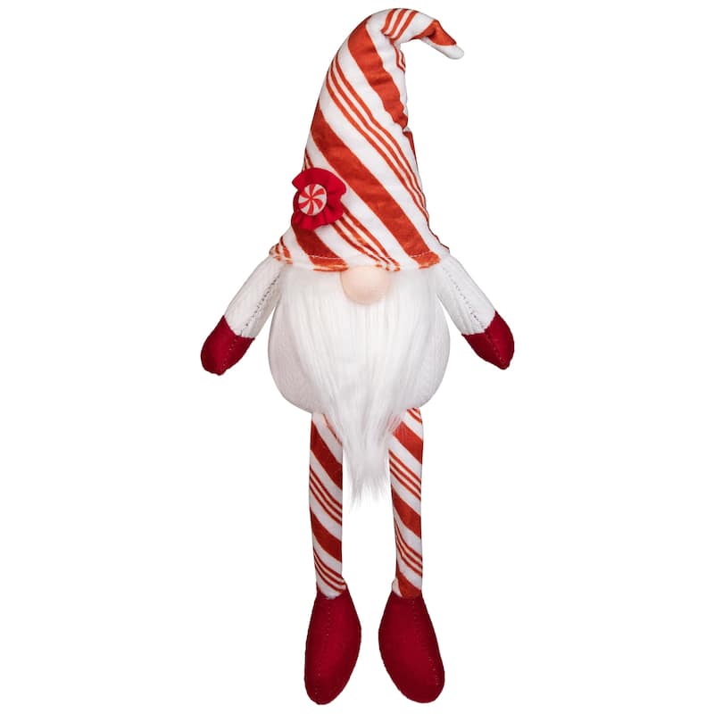 Peppermint Candy Plush Gnome with Dangling Legs Christmas Decoration - 10"