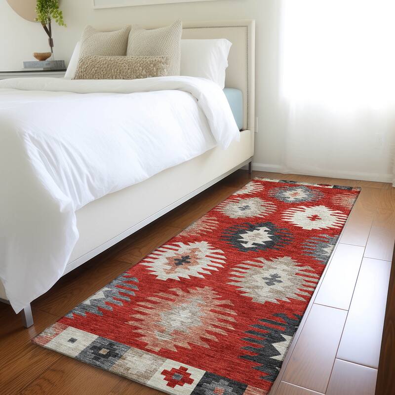 Premium Washable Super Soft Southwest Global Mayfield Rug - Red - 2'3" x 7'6"