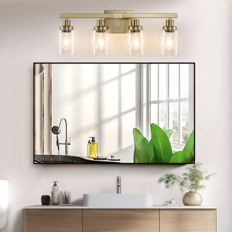 24" 4-Light Vanity Light with Clear Glass Shades, Modern Iron Metal Bathroom Wall Fixture for Mirror (No Bulbs)