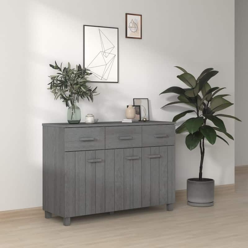 vidaXL Sideboard Bar Buffet Console Cabinet with Drawers HAMAR Solid Wood Pine - 44.5" x 15.7" x 31.5" - Dark gray