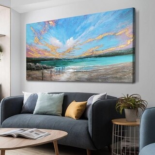 Ocean Teal Wall Art Canvas Coastal Beach Painting Blue Turquoise - Bed ...