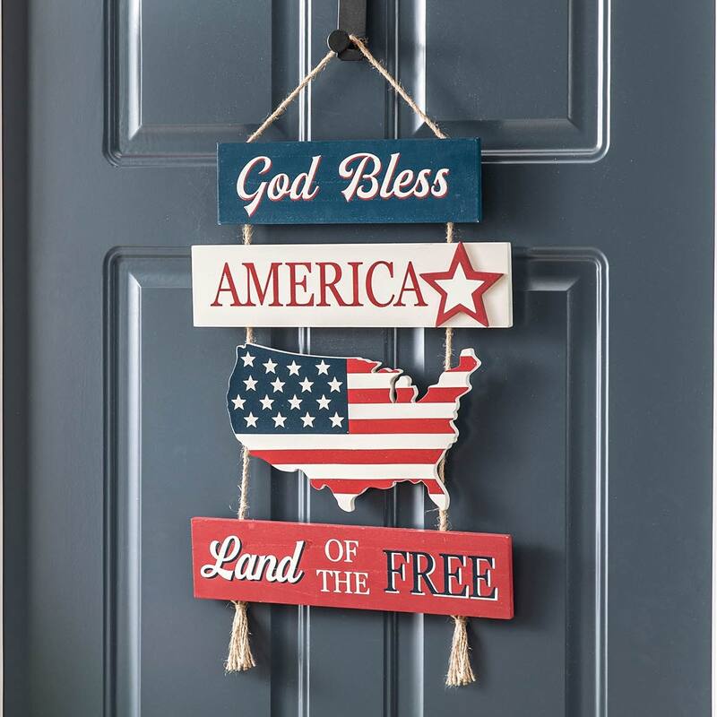 Glitzhome Patriotic/Americana Wooden Flag Sign Door Hangers Decor - Map