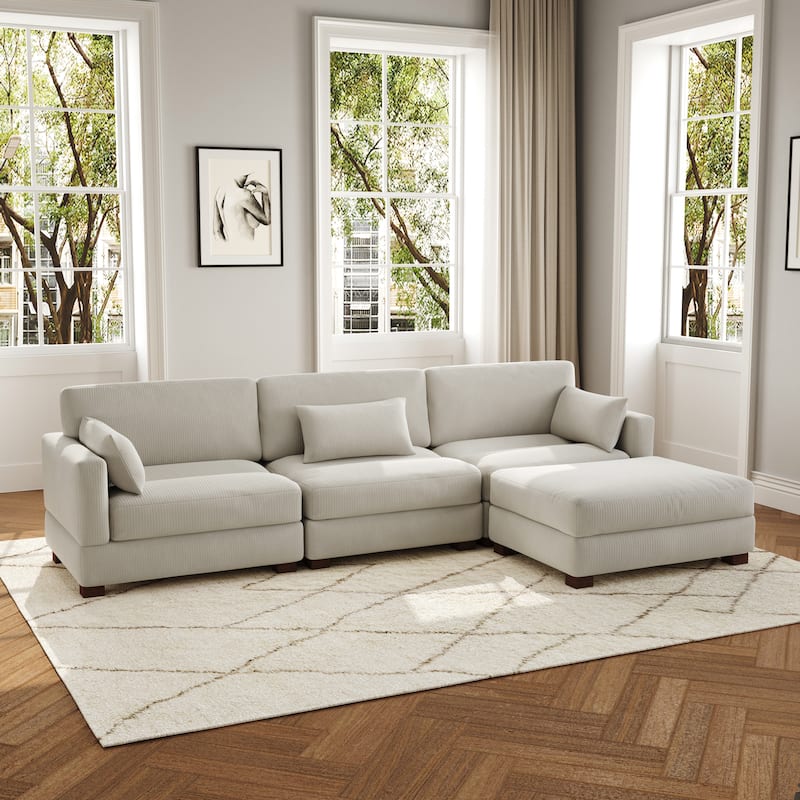 4-Piece L Shaped Couch Modular Sectional Sofa with Ottoman - Sea Salt Grey