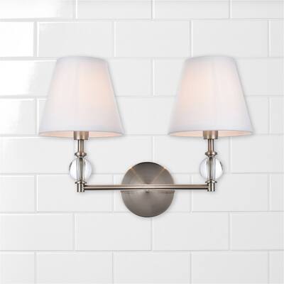 Giuseppe Designs 2 lights bath sconce in satin nickel withwhite fabri - Exact Size