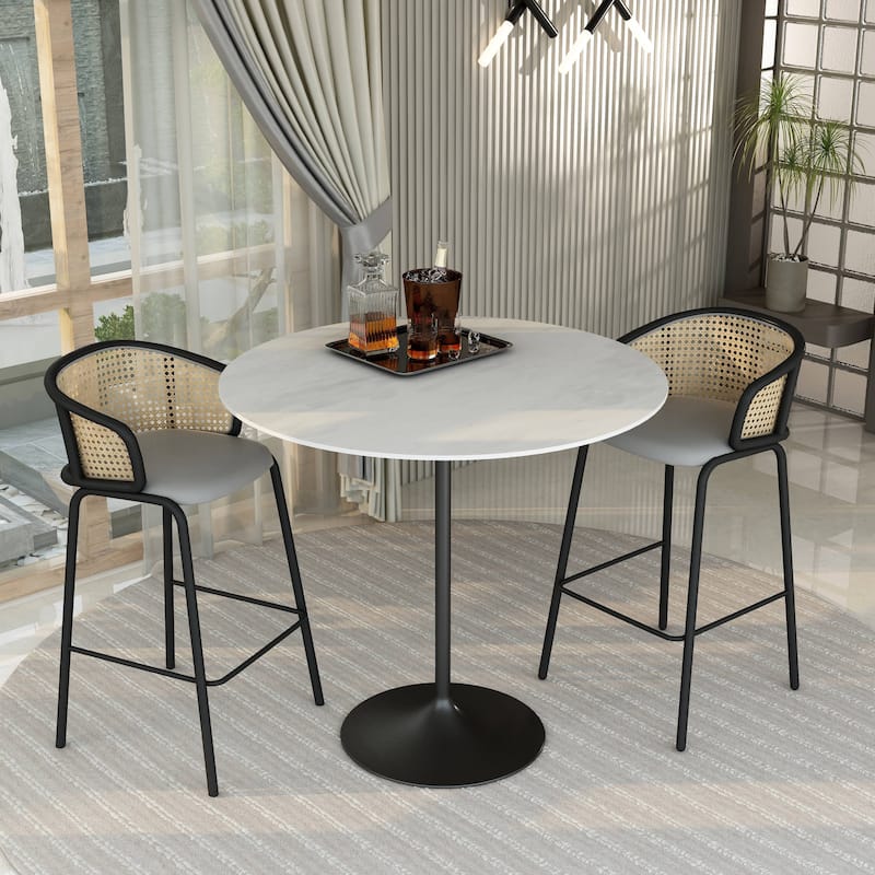 LeisureMod Verve 48" Round Dining Table with Sintered Stone TableTop and Black Steel Base for Kitchen & Dining Room