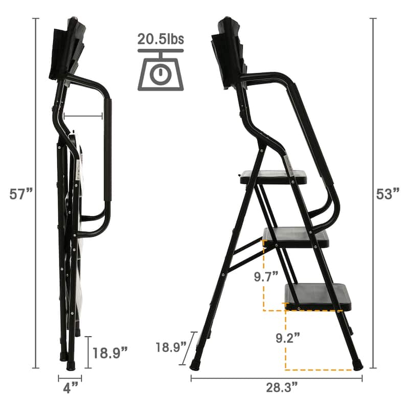 3-Step Folding Ladder with Handrails