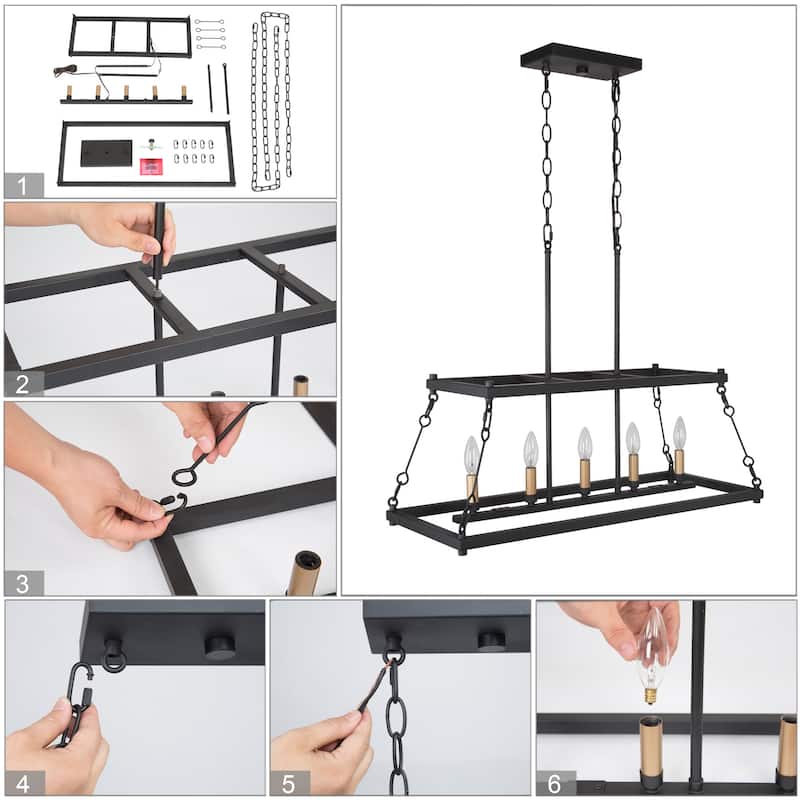 Modern Farmhouse Black Metal Linear Island Chandelier for Dining Room - L 30" x W 12 "x H 23.6"