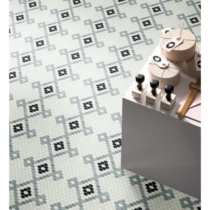 1" Hexagon Marble Pattern Mosaic Wall & Floor Tile - Case (10 Sheets)