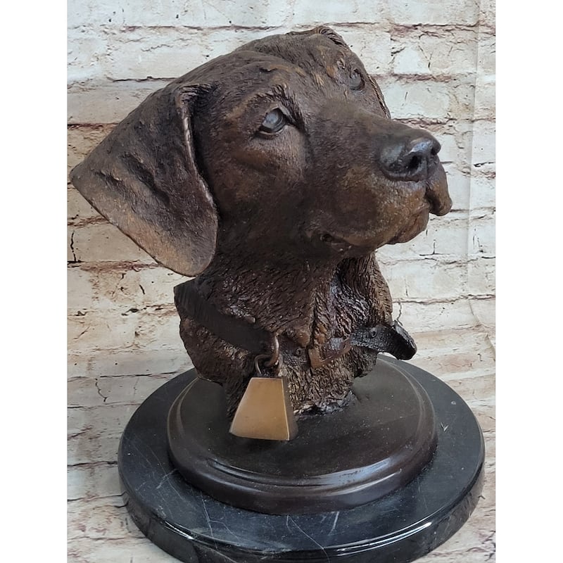 Labrador Retriever Dog Pet Bronze Bust Sculpture Statue Figure On Marble Base