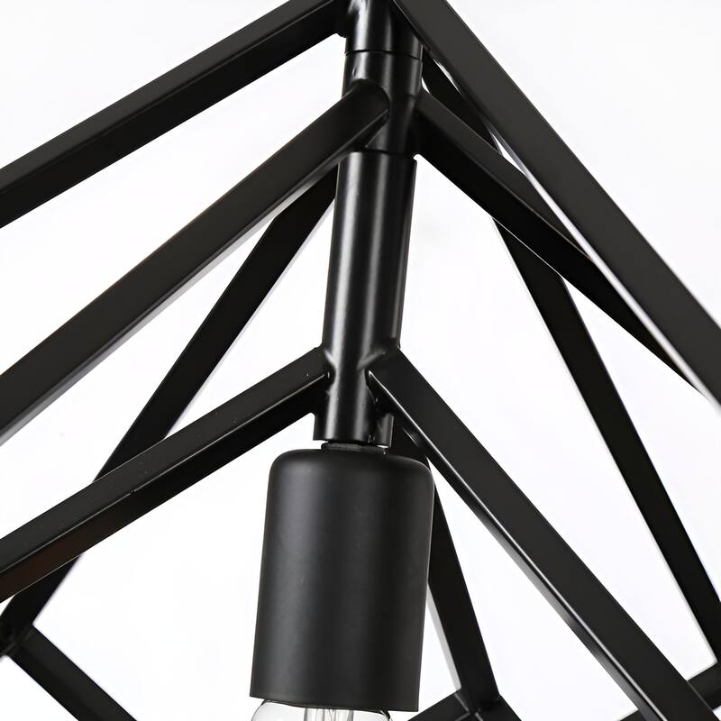 1 Light 20 inch Geometric Black Pendant Lamp Multifaceted Open Cage Frame