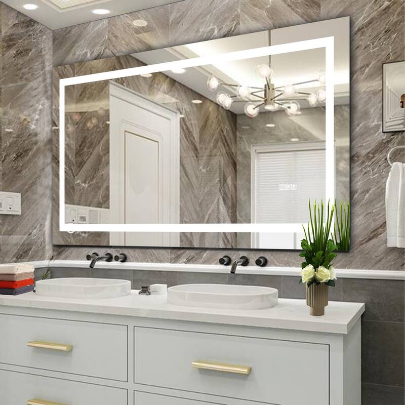 Extra Large LED Lighted Bathroom Mirror Wall Anti-Fog Dimming Led Vanity 48x 36 Inch