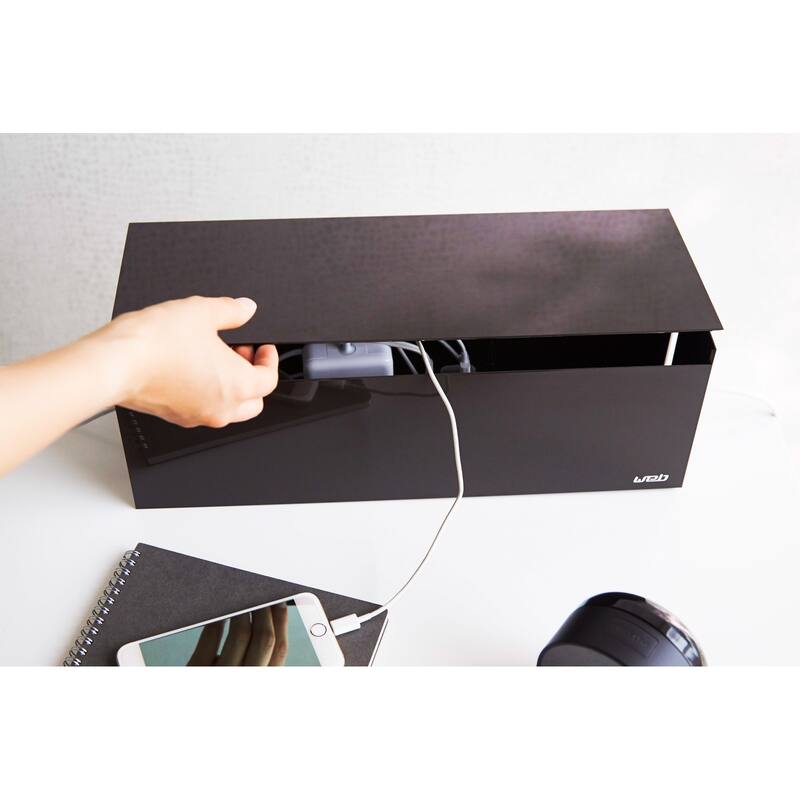 Yamazaki Home Cable Management Box, ABS Plastic, Lid - L 6.1 x W 15.75 x H 5.71 inches