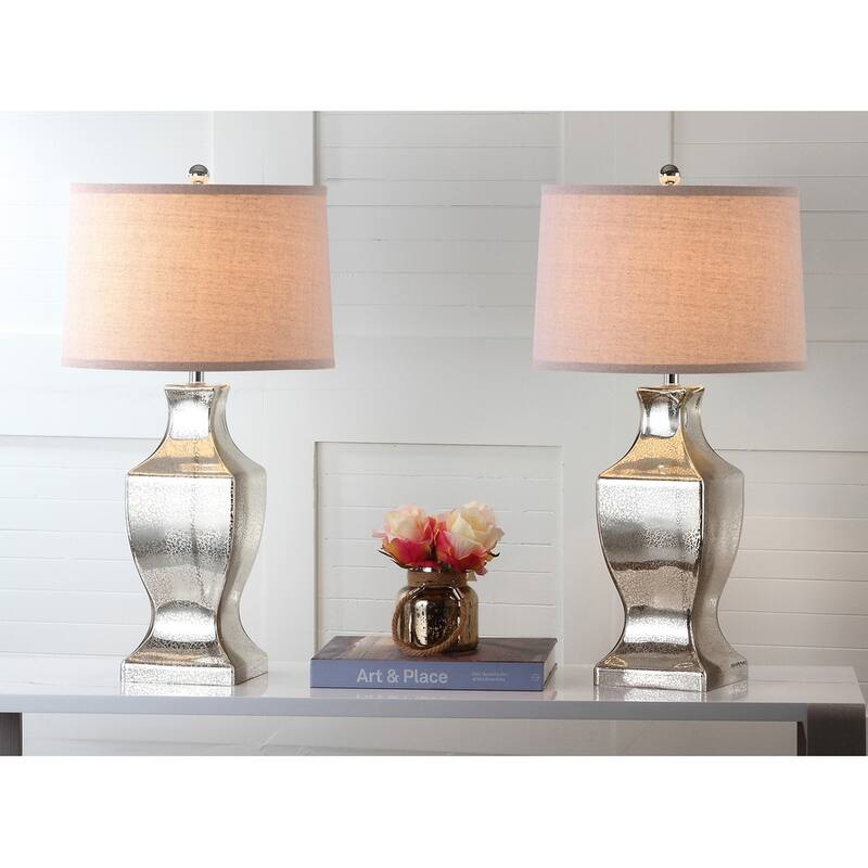 SAFAVIEH Lighting 29-inch Antique Silver Glass Bottom Lamp (Set of 2) - 15"x15"x29"
