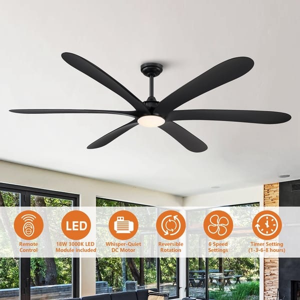 dimension image slide 3 of 5, 72-inch Driftwood 6-Blade Large DC Ceiling Fan with Light and Remote
