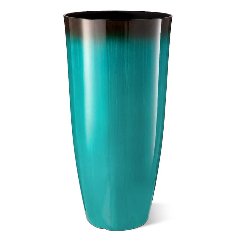 Glitzhome 30"H Set of 2 Tall Plastic Planter Large Flower Pots with Gradient Cobalt Blue / Turquoise Faux Ceramic Finish