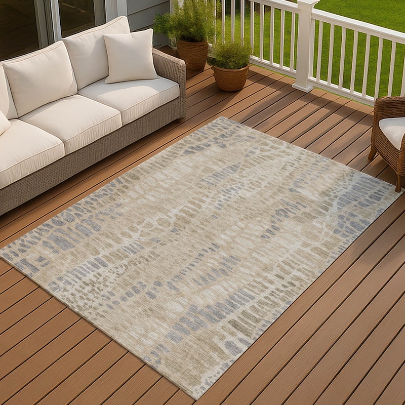 Machine Washable Indoor/ Outdoor Modern Imprints Chantille Rug - Beige - 5' x 7'6"