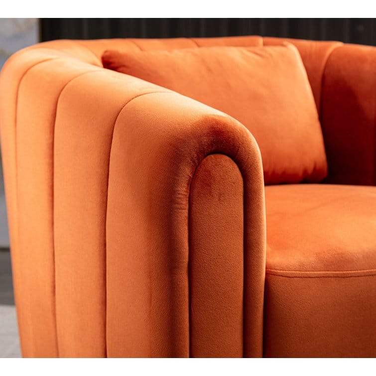 Ebello Oversize Velvet Swivel 360° Rotation Barrel Comfy Round Armchair With Plump Pillow Suitable For Living Room Bedroom