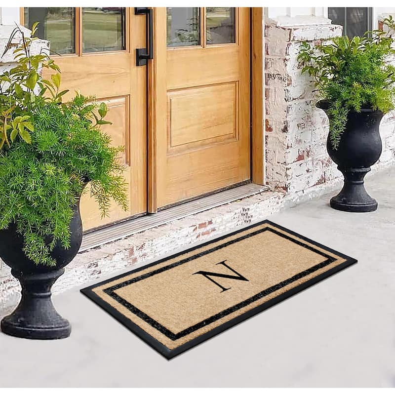 A1HC Rubber and Coir Heavy Weight large Outdoor Durable Monogrammed Doormat 24"X48", Beige