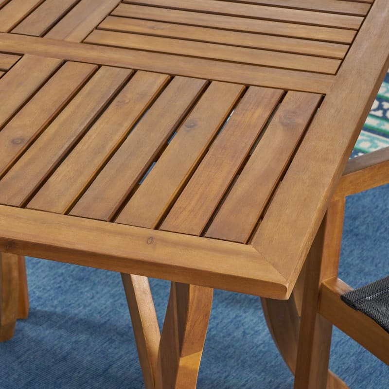 Chaucer Outdoor 4-Seater Square Acacia Wood Mesh Seats Dining Set by Christopher Knight Home