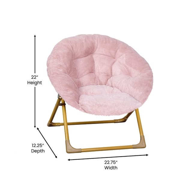 dimension image slide 3 of 5, Kids Folding Synthetic Fur Saucer Chair for Playroom or Bedroom - 12.25"D x 22.75"W x 22"H