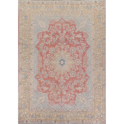 Floral Kerman Persian Vintage Area Rug Hand-Knotted Wool Carpet - 10'0" x 12'9"