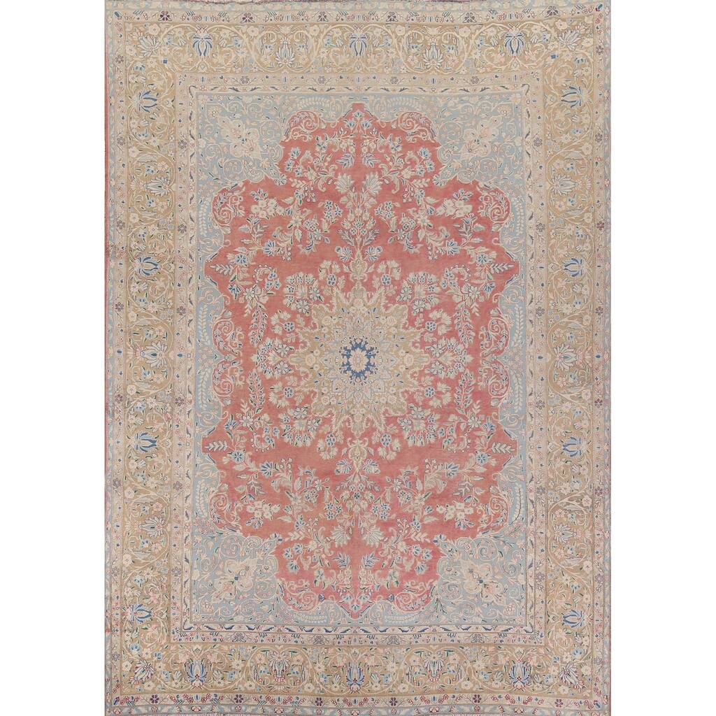 Floral Kerman Persian Vintage Area Rug Hand-Knotted Wool Carpet - 10'0" x 12'9"