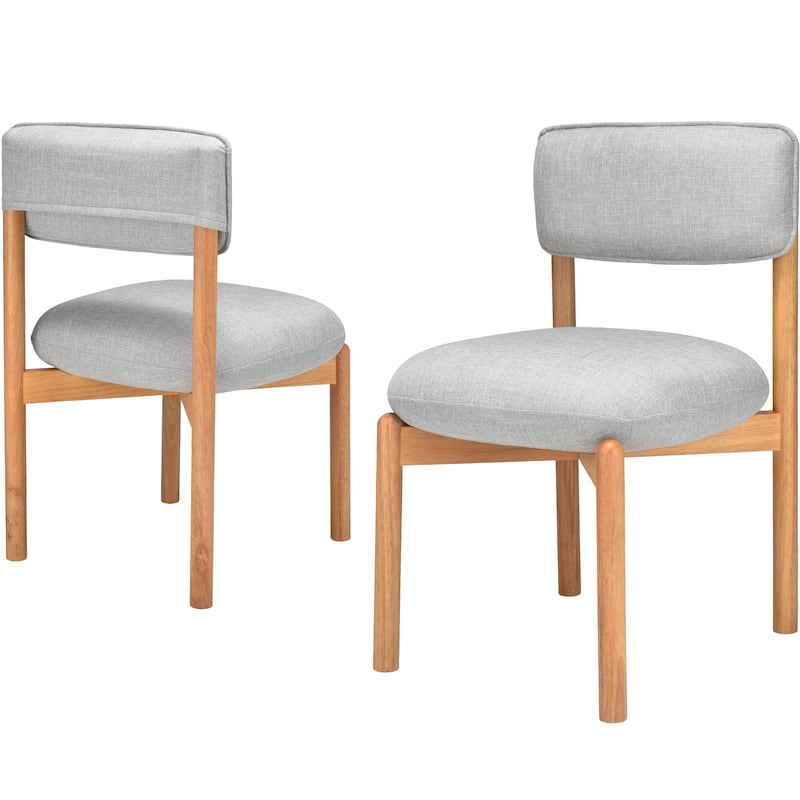 Modern Wooden Blended Linen Dining Chair (Set of 2) - Light Gray
