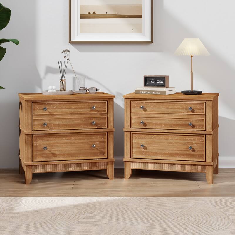 3-Drawer Nightstand Side Table for Living Room, Hallway, Entryway - 2-Piece