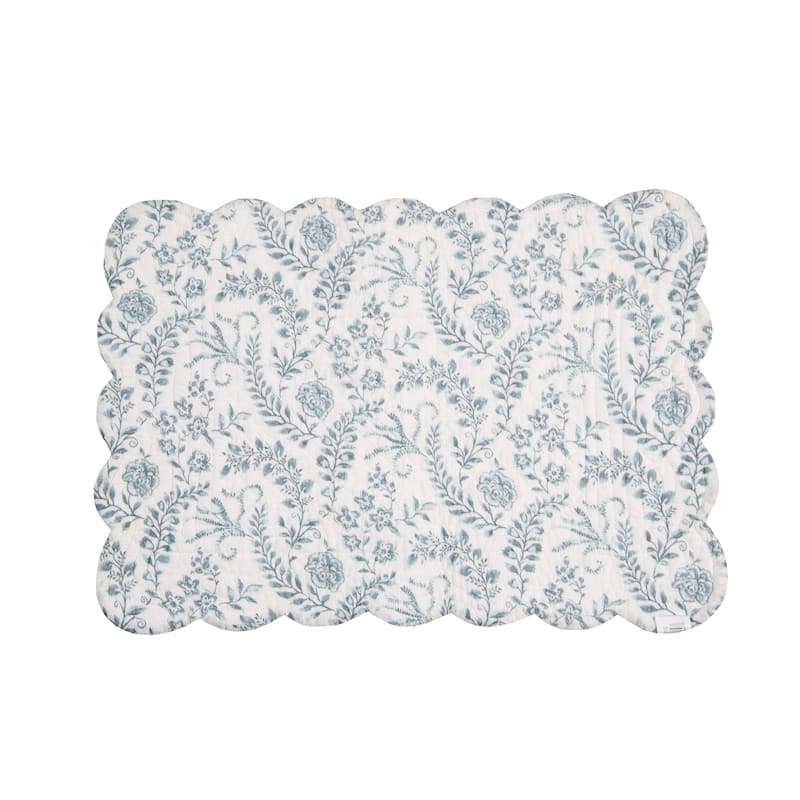Braganza Teal Vintage Floral Flower Design Placemats Set of 6, 13" x 19"