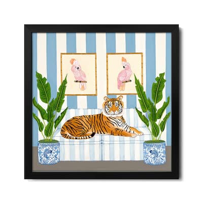 Chinoiserie Tiger With Ginger Jars And Pink Cockatoos Premium Framed Poster by Green Orchid Boutique