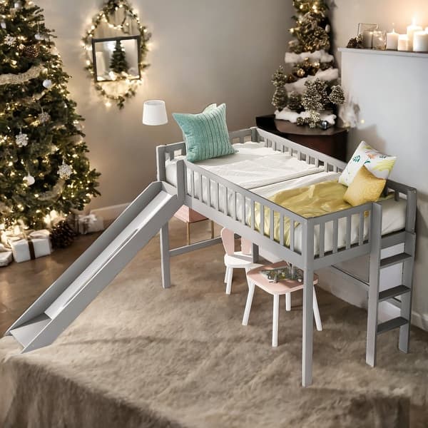 slide 2 of 26, Modern Twin Size Low Loft Bed With Ladder And Smooth Slide,A Better Sleeping Environment for Bedroom