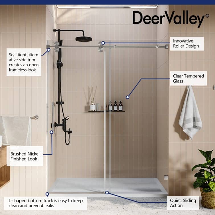 DeerValley Concord 56" - 60" W x 76" H Single Sliding Frameless Shower Door