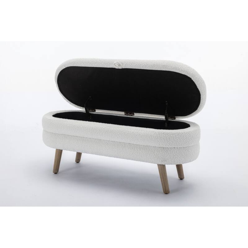 Boucle Fabric Storage Bench Bedroom Bench With Wood Legs For Living Room Bedroom Indoor