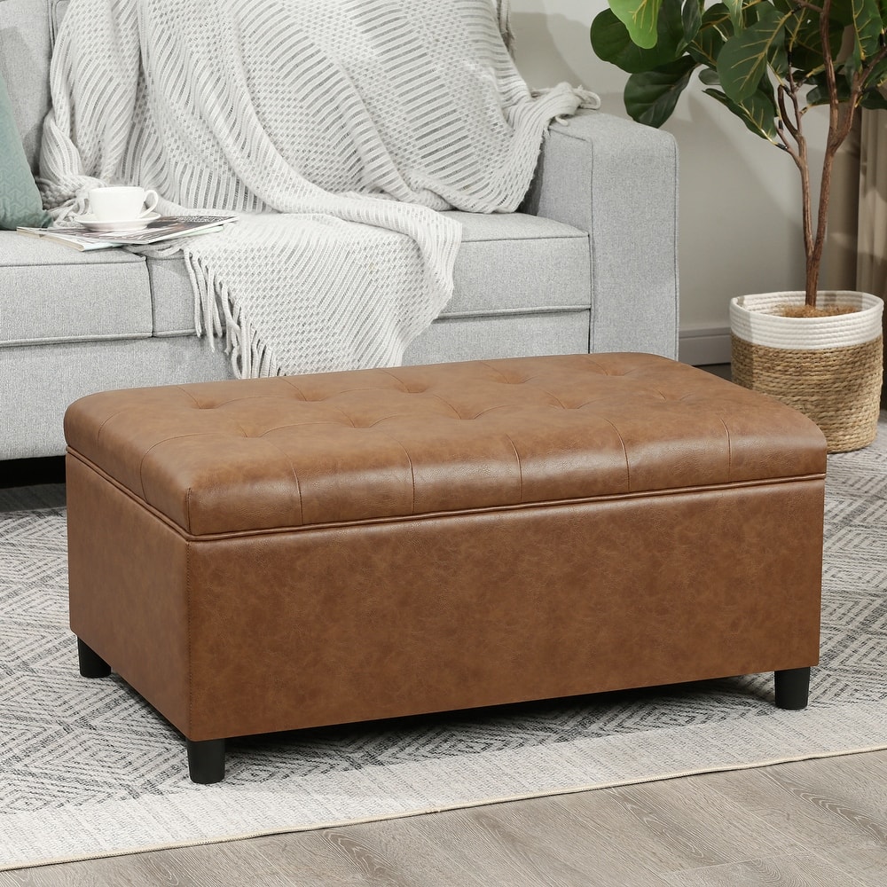 Adeco 35" Tufted Rectangular Storage Ottoman Bench