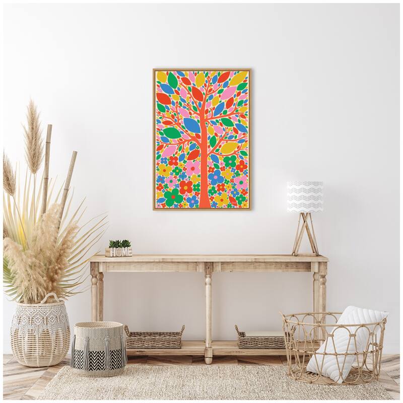 Kate and Laurel Sylvie Flower Tree Framed Canvas by Carrie Cantwell