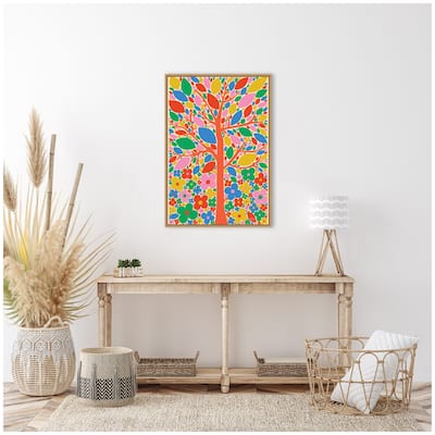 Kate and Laurel Sylvie Flower Tree Framed Canvas by Carrie Cantwell
