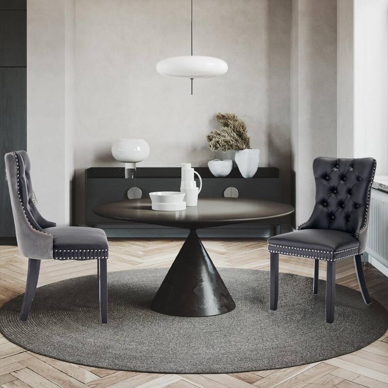 Tufted Naliheads Solid Wood Upholstered Dining Chairs (Set of 2) - BlackGrey BlackLegs