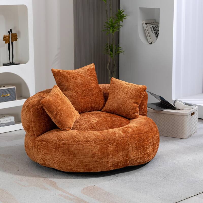 Durable Lazy Sofa Comfort Lounger, High Back Bean Bag Couch with 3 Pillows - Orange