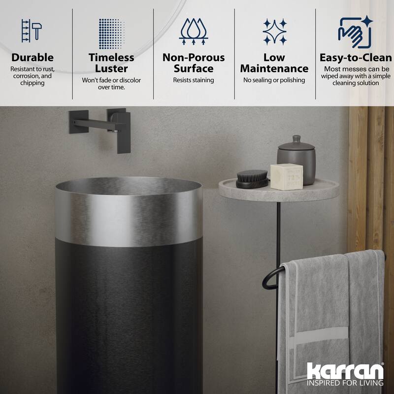 Karran USA CCP300 Cinox 15" Circular Stainless Steel Pedestal Bathroom