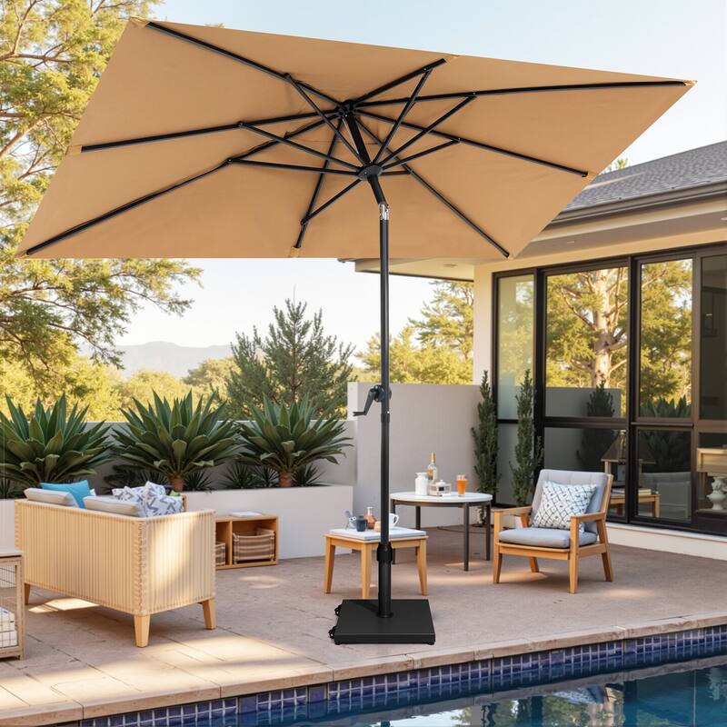Pellebant Outdoor 9 x 5 FT Patio Market Umbrella Rectangular with Wheels Base
